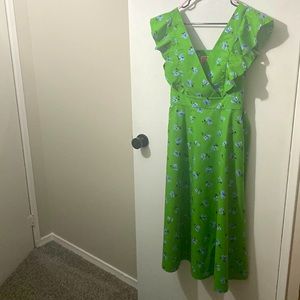Long green Kate Spade size 6 dress with purple flowers great condition